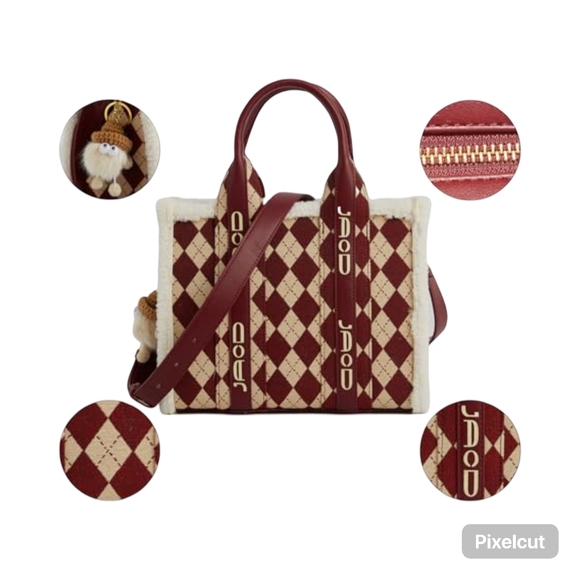 NWOT Red and Cream Tote Bag with strap and purse charm - Picture 2 of 11